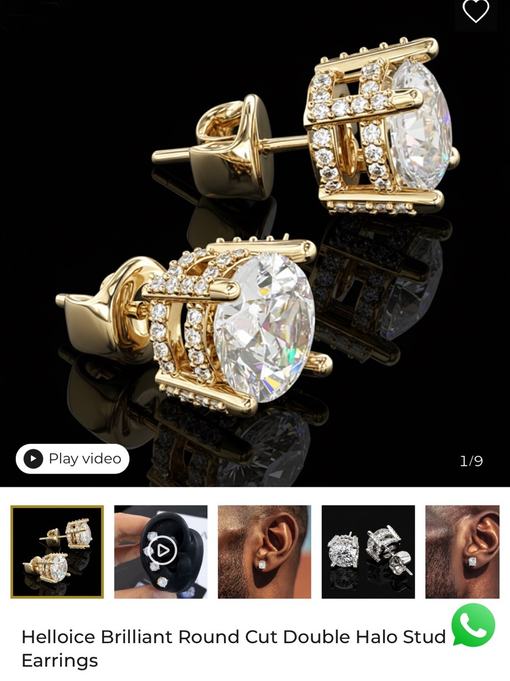 Gold Double Halo Round-Cut Stud Earrings with Clear Crystal